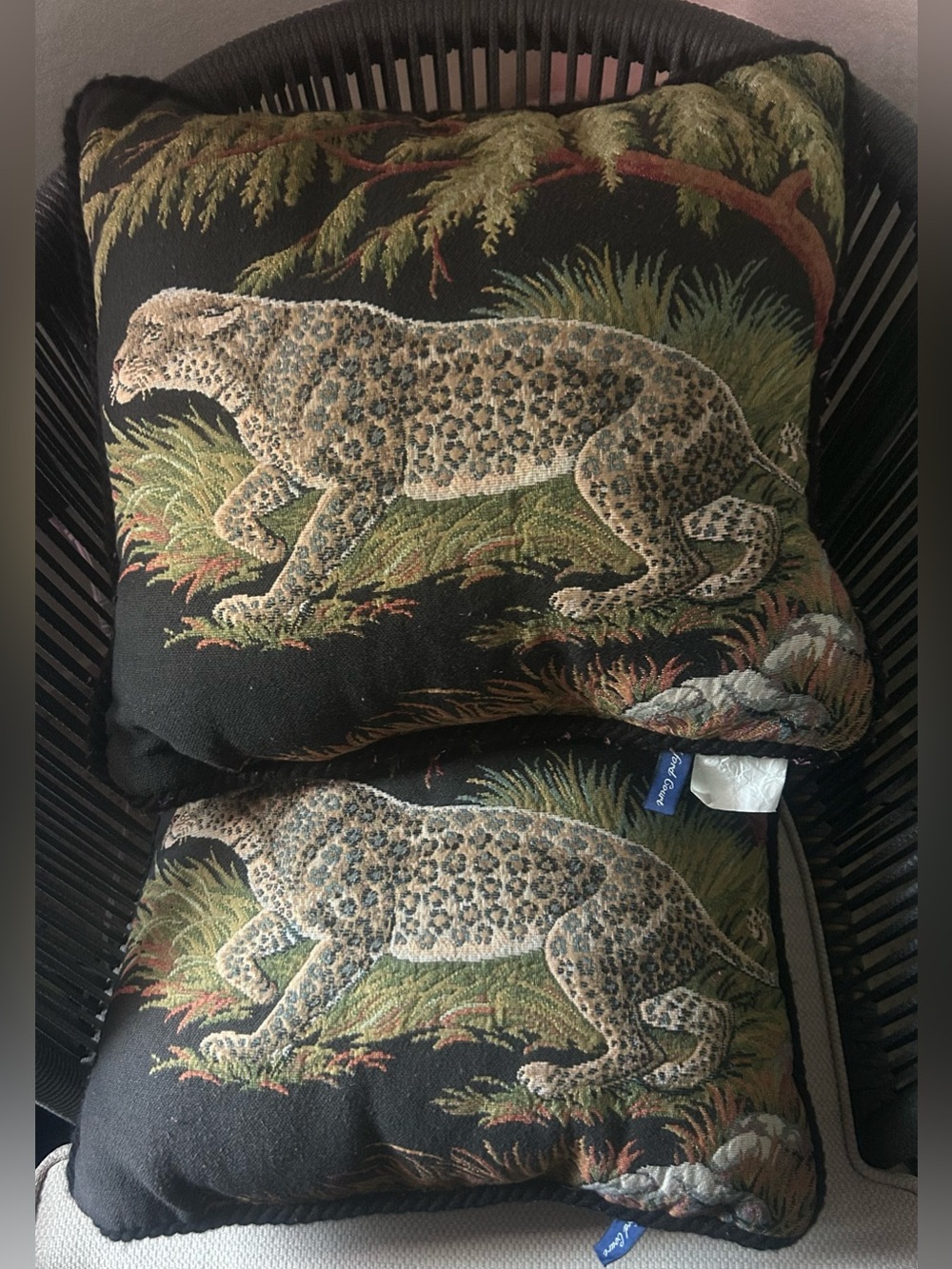Vintage Ashford Court embroidered cheetah Accent pillows!